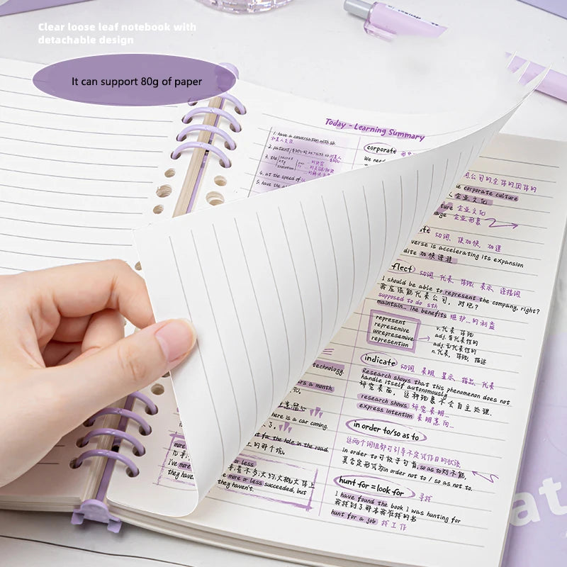 60 sheets of 120-page transparent soft leather loose-leaf notebooks with detachable ring covers and horizontal lines A5/*-/