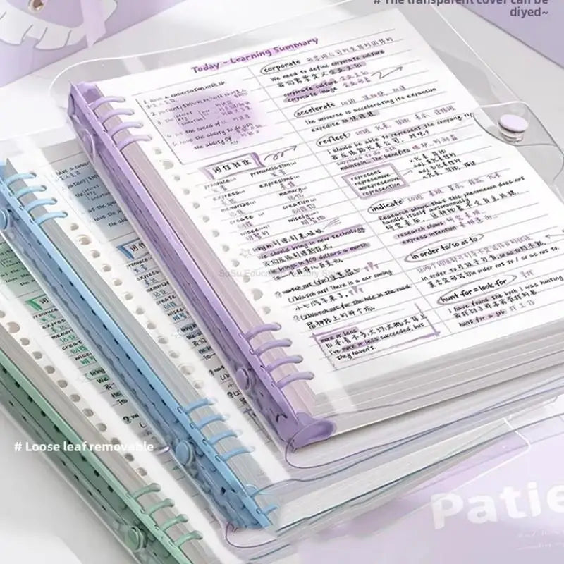 60 sheets of 120-page transparent soft leather loose-leaf notebooks with detachable ring covers and horizontal lines A5/*-/