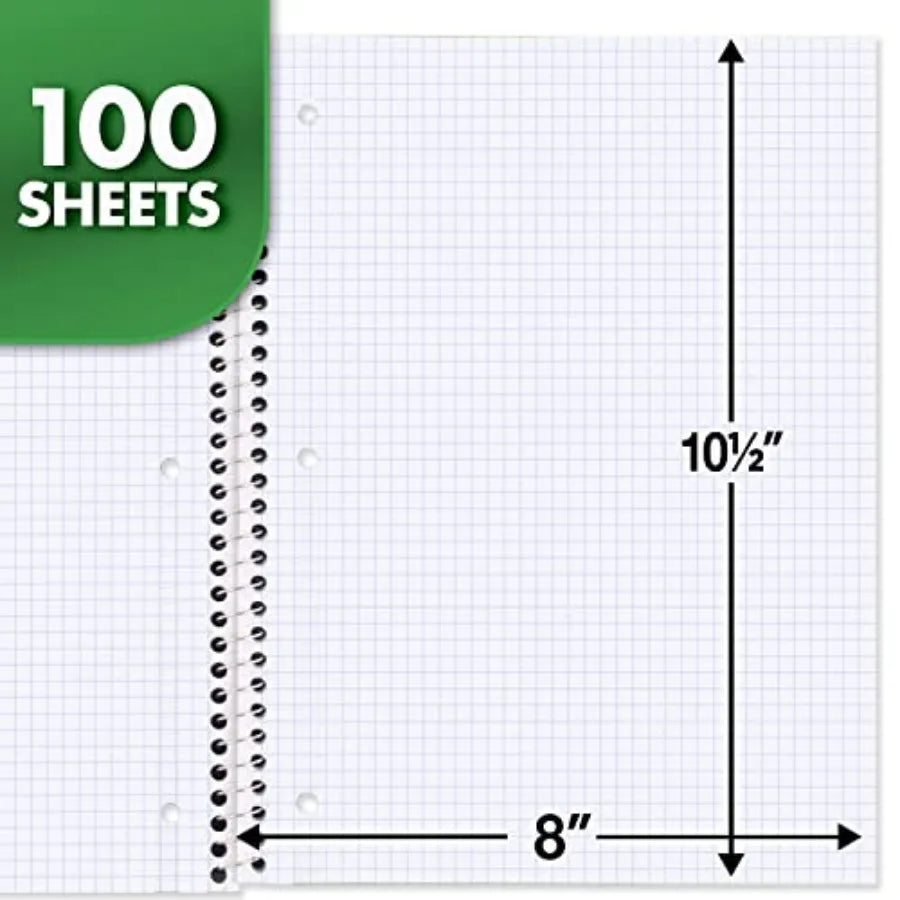 Spiral Notebook, 1 Subject, Graph Ruled Paper, 7-1/2" x 10-1/2", 100 Sheets, 05676AC5